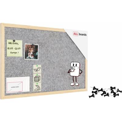 ALLboads Textilní tabule 60 × 40 cm, světle šedá, v lakovaném dřevěném rámu, TFLIGHTG64G