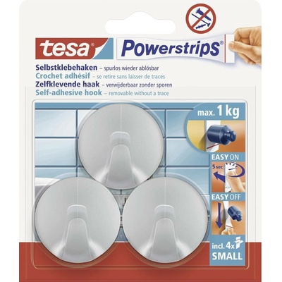 tesa POWERSTRIPS® Lepicí háček Small chrom (matný) Množství: 3 ks