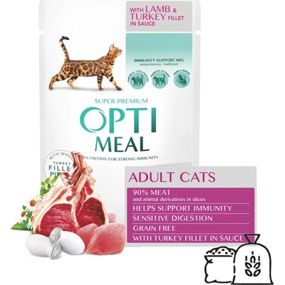 Optimeal Grain free Sensitive s jahňacím morčacím filé v omáčke bez obilnín 4 x 85 g