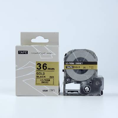 Compatible Epson LK-7KBM, SM36ZW, 36mm x 9m, черен печат / златна основа, съвместима лента (LKSM36ZW)