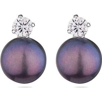 Image 1 of Swan Сребърни обици със сладководни черни перли и циркон IE0361B Swan