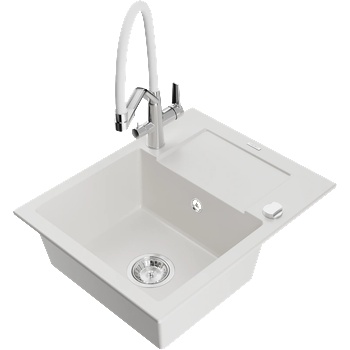 Mexen Enzo гранитна мивка с 1 корито с отцедник и кухненски смесител Duo, бял - 6506-20-671701-02 (6506-20-671701-02)