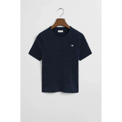 Gant Stretch Cotton Cable Ss C-neck Evening Blue – Zboží Dáma