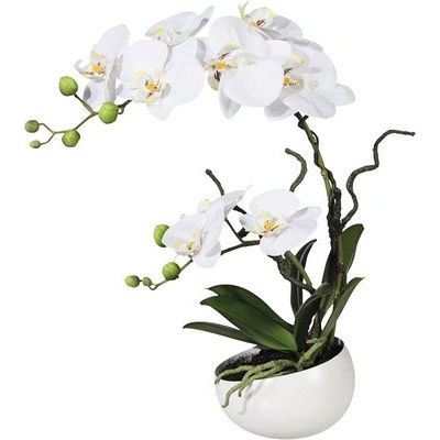 Umelá orchidea phalaenopsis 42 cm biela v keramickej miske Real Touch