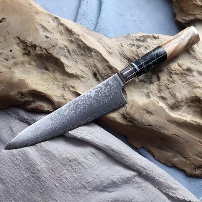 HARAHU Дамаски Кухненски нож ha-17620 - Черен / Кафяв kp17620 (ha-17620)