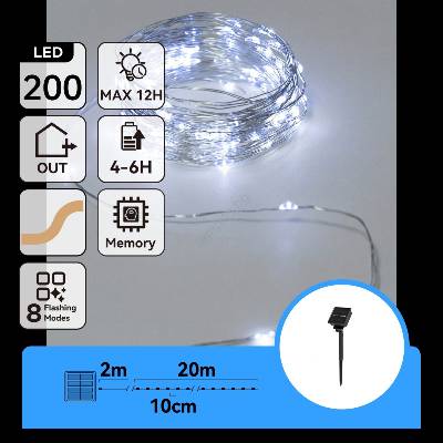 Aigostar - Соларен LED гирлянд 200xLED/8 режима 22m IP65 студена бяла светлина 800 mAh (AI2888)