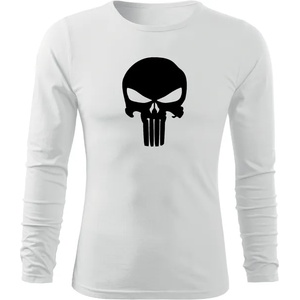 DRAGOWA FIT-T Тениска с дълъг ръкав Punisher, бяла, 160 г/м2 (3786)
