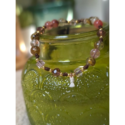 Kathryn' s bracelets Дамска гривна с камъни Турмалин и топчета с покритие от 24к злато (1)