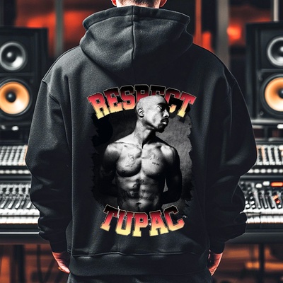 2Pac Мъжко Худи Tupac Shakur 5PR-520 - Черен Бял, размер