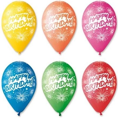 . Balón, 30 cm, "Happy Birthday", ohňostroj