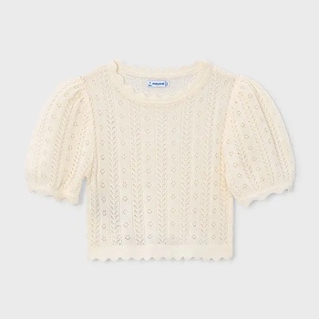 MAYORAL Тениска къс ръкав трико перфорации мръснобял цвят за мини момиче Mayoral