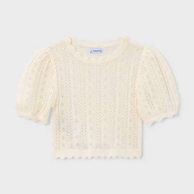 MAYORAL Тениска къс ръкав трико перфорации мръснобял цвят за мини момиче Mayoral