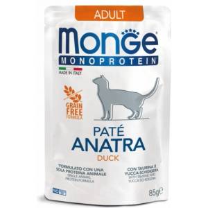 Monge Monoprotein Adult Cat Paté Duck - пауч за котки в зряла възраст с патешко и картофи - 85 гр, Италия - 3703