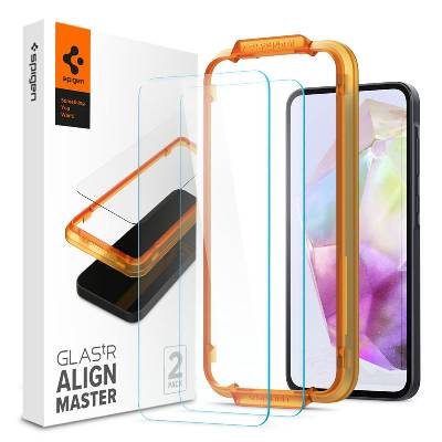 2 броя калени стъклени защитни покрития за дисплея на Samsung Galaxy A35 - Spigen Glas. tR Align Master Tempered Glass 2 Pack (прозрачен) (AGL07772)