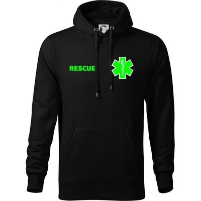 Rescue Fluo zelené mikina pánska Cape s kapucňou čierna
