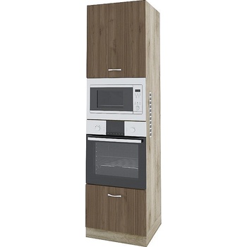 ИРИМ Колонен шкаф с четири врати за вградени фурна и микровълнова фурна Сити АРО-48 дъб сонома арвен / орех адмирал 60 см