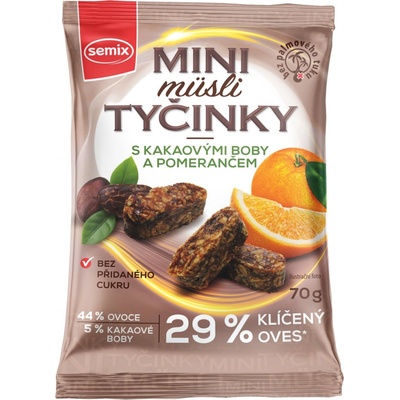 Mini Müsli tyčinky s kakaovými boby a pomerančem bez lepku SEMIX 70 g – Hledejceny.cz
