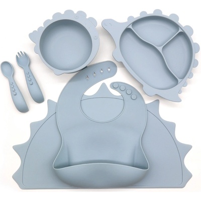 Malý Ježko Silikónový jedálenský set pre deti DINO Baby Blue Honey Cup 6 dielny