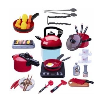 LEAN Toys Kitchen Set Pots Food Battery Operated Hob Accessories 36 pcs