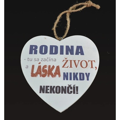 Tabuľka drevená srdce 20cm Rodina