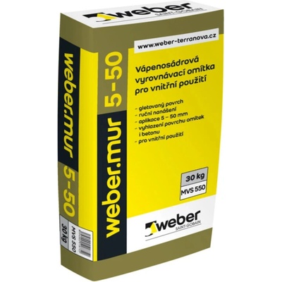 Webermur 5-50 - vápenosádrová vyrovnávací omítka - 25 kg balení 25 kg 1 ks