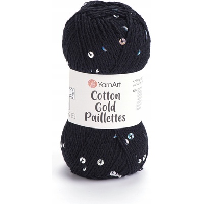 Priadza s flitrami YarnArt Cotton Gold Paillettes 7101 čierna so striebornou
