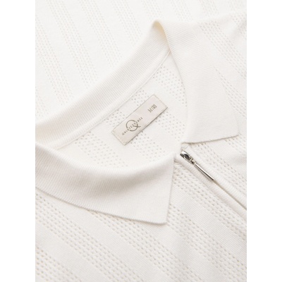 Ombre Men's openwork polo shirt with zipper at neckline white bílá hnědá