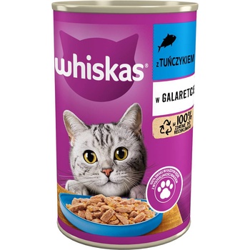 Whiskas Adult 400g консерва - мокра храна за възрастни котки, парченца с риба тон в желе
