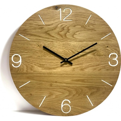 Karls Design Dubové nástenné hodiny Oak White 40 cm čierna bez gravírovania