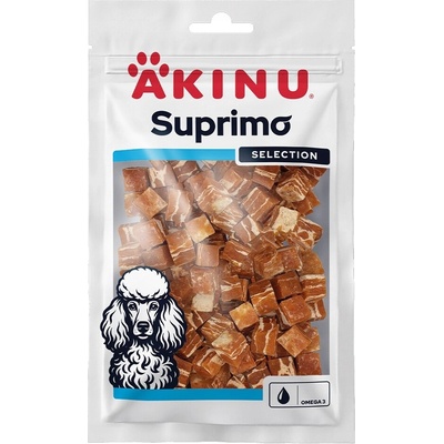 Akinu SUPRIMO SELECTION Losos kocky maškrta pre psov mramorovaný 75 g