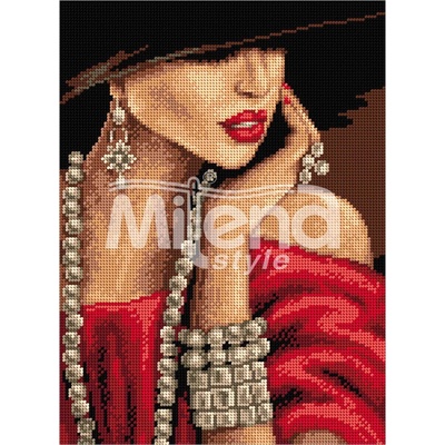 Milena Style Дама с перли - Печатана Aida 14 ct с конци Ariadna