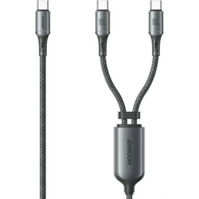 Joyroom S-A57 2v1 opletený nabíjecí a datový USB-C na 2x USB-C 1,5m šedý