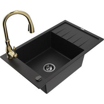 Mexen Elias гранитна мивка с 1 камера с отцедник и кухненски смесител Savita, черен - 6511-77-672601-50-B (6511-77-672601-50-B)