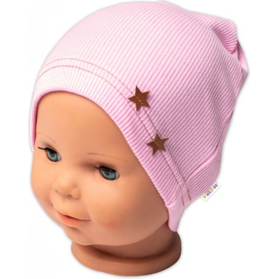 Baby Nellys Rebrovaná čiapka Hviezdičky ružová