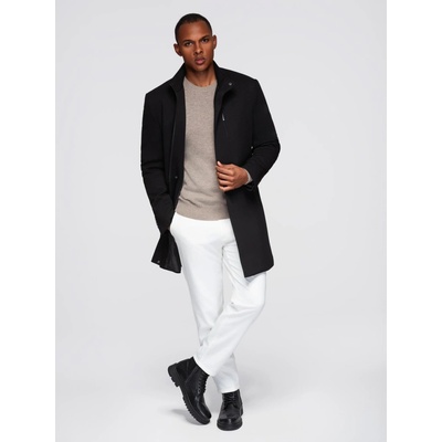 Ombre Fitted structured men's high collar coat black čierna biela krémová