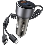 YESIDO USB зарядно за кола USB, Type-C, 60W - Yesido (Y58) - Сиво