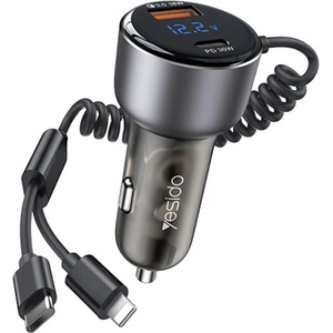 YESIDO USB зарядно за кола USB, Type-C, 60W - Yesido (Y58) - Сиво