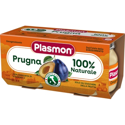 PLASMON Плодово пюре Plasmon - Със слива, 6м+, 2 х 80 g (0893)