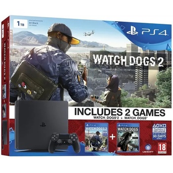 Sony PlayStation 4 Slim Jet Black 1TB (PS4 Slim 1TB) + Watch Dogs 2 + Watch Dogs
