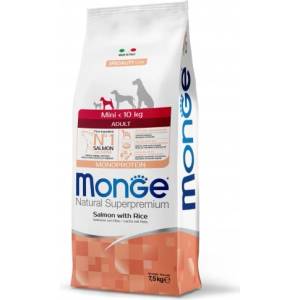 Monge Natural Superpremium Mini Adult Monoprotein Salmon with Rice - пълноценна суха храна за пораснали кучета от дребните породи със сьомга и ориз - 7, 5 кг, Италия - 1587