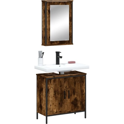 vidaXL Комплект мебели за баня от 2 части, опушен дъб, инженерно дърво (3214782)