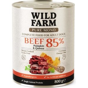 WILD FARM pure mono - говеждо с тиква и киноа, 800 г - монопротеинова храна за кучета