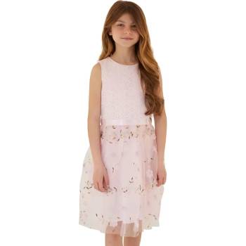 Image 1 of Guess Елегантна разкроена рокля в бледо розово с перфорирани детайли и цветя Guess