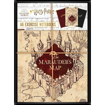 CurePink Set 3 poznámkových bloků A6 Harry Potter Ikony & Mapy 10,5 x 14,8 cm SLHP472