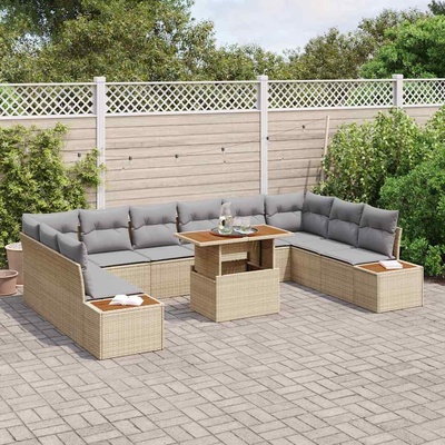 vidaXL Градински Софа Комплект със съхранение 11 pcs Бежово Полиратан (3358844)