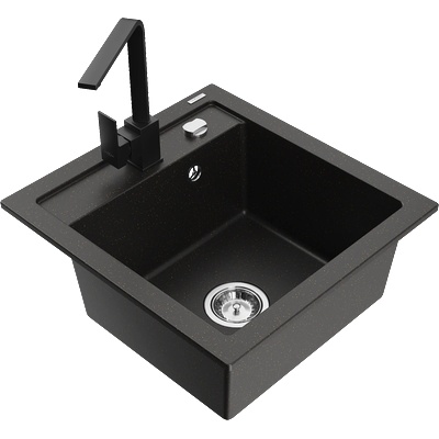 Mexen Vito гранитна кухненска мивка 1-коморова с кухненски смесител Rita, черен/златист металик - 6503-75-670300-70 (6503-75-670300-70)