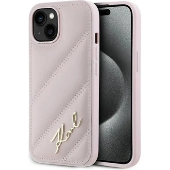 KARL LAGERFELD Калъф Karl Lagerfeld Diagonal Quilted Script за iPhone 14 / 15 / 13 - розов (3666339252465)