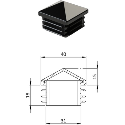 Krytka plastová se stříškou 40 x 40 mm, černá