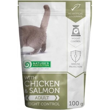 Nature's Protection Nature's Protection CAT CHICKEN & SALMON WEIGHT CONTROL, пауч с пилешко месо и сьомга, за котки с наднормени килограми, Литва - 100 гр