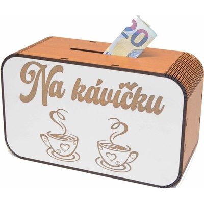 Drevená pokladnička s nápisom - Na kávičku
